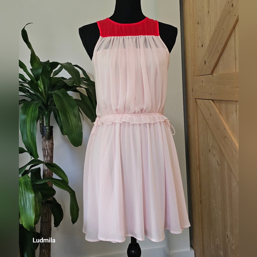 EXPRESS Women's Size S/P Pink And Red Sleeveless Ruched A-line Dress